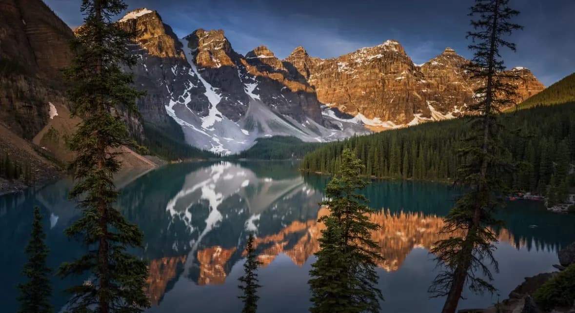 Moraine Lake beneath the Valley of the Ten Peaks in Banff National Park